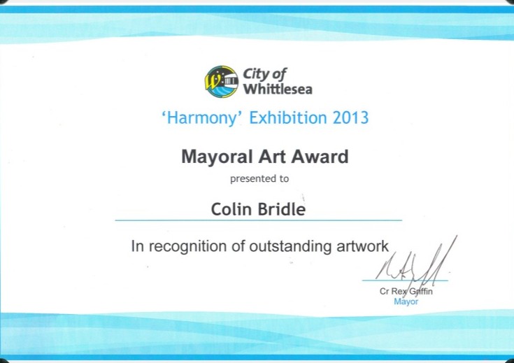 Mayoral Art Award certificate, City of Whittlesea Harmony Exhibition 2013