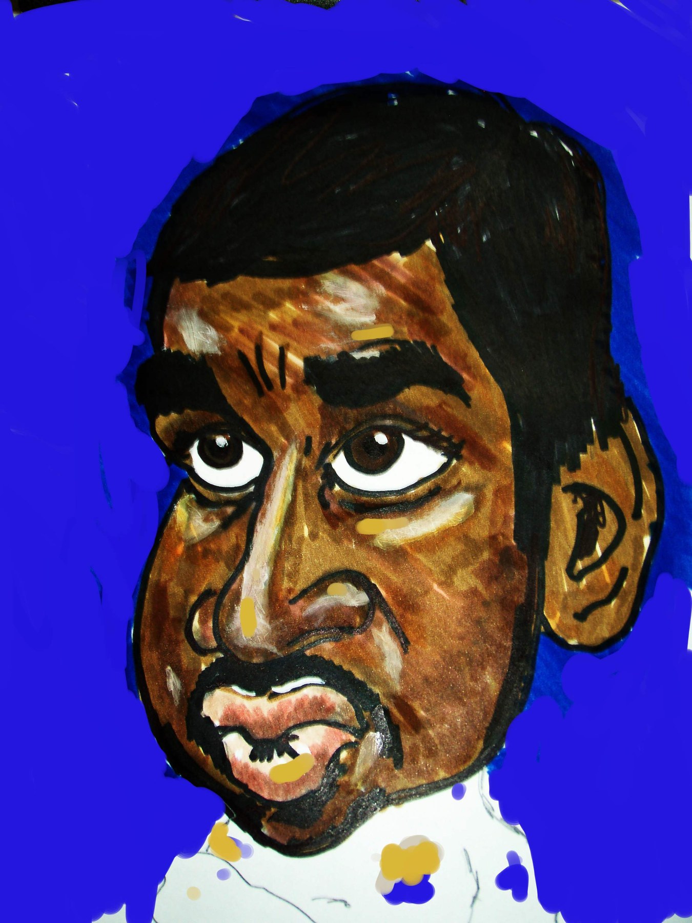 Expressive male caricature against a blue background