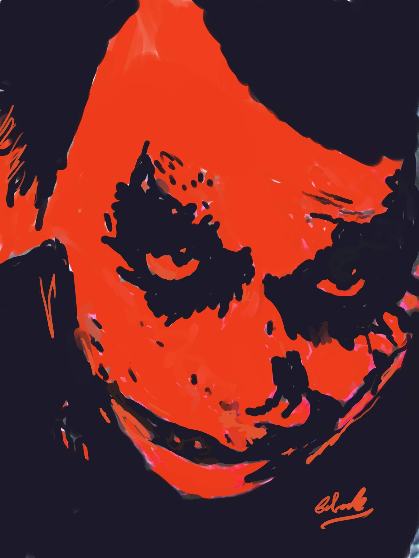 Dramatic red and black face illustration