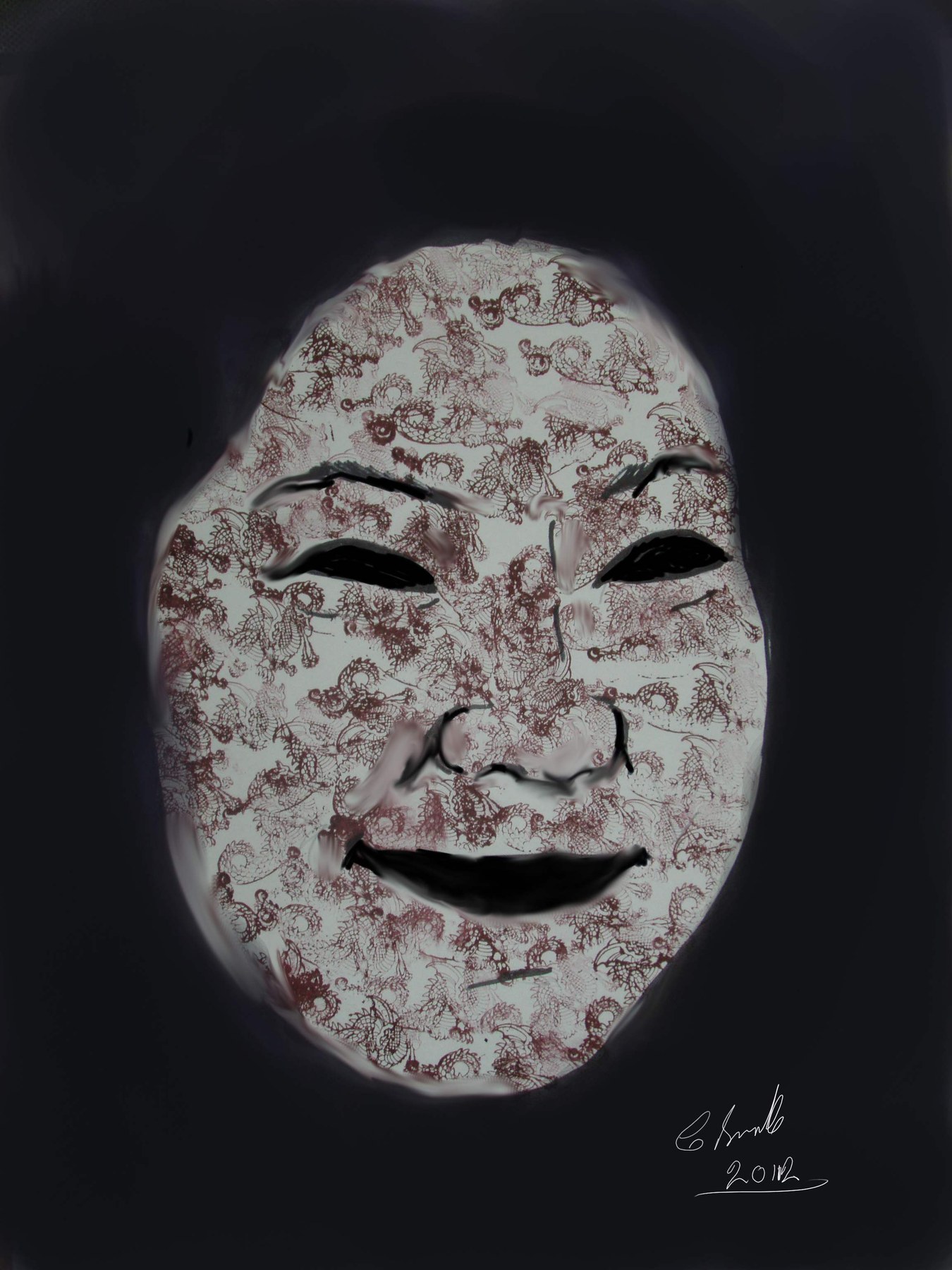 Textured face mask against a dark background