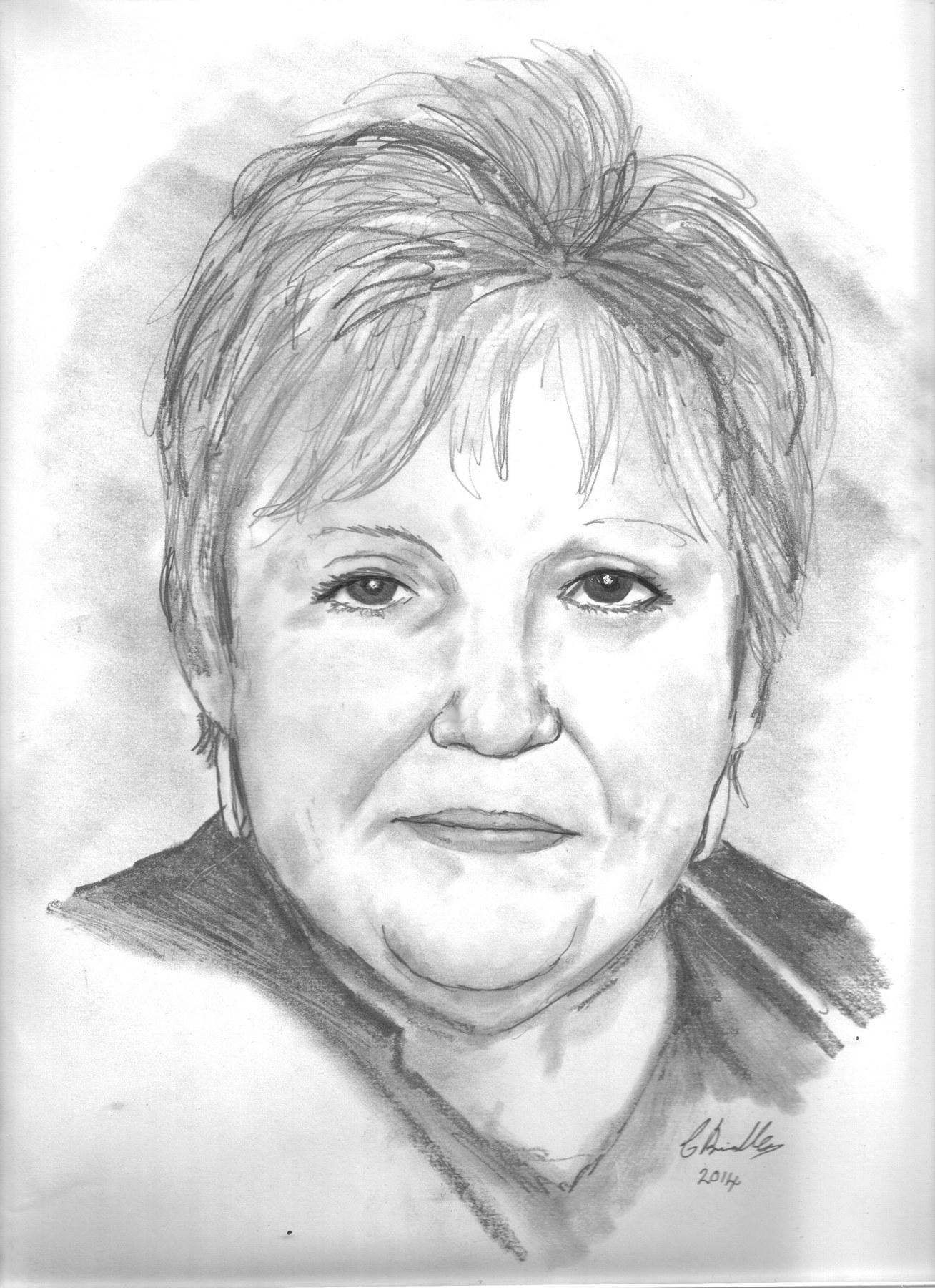 Pencil portrait of a woman with short hair
