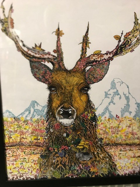 Detailed stag illustration with branching antlers