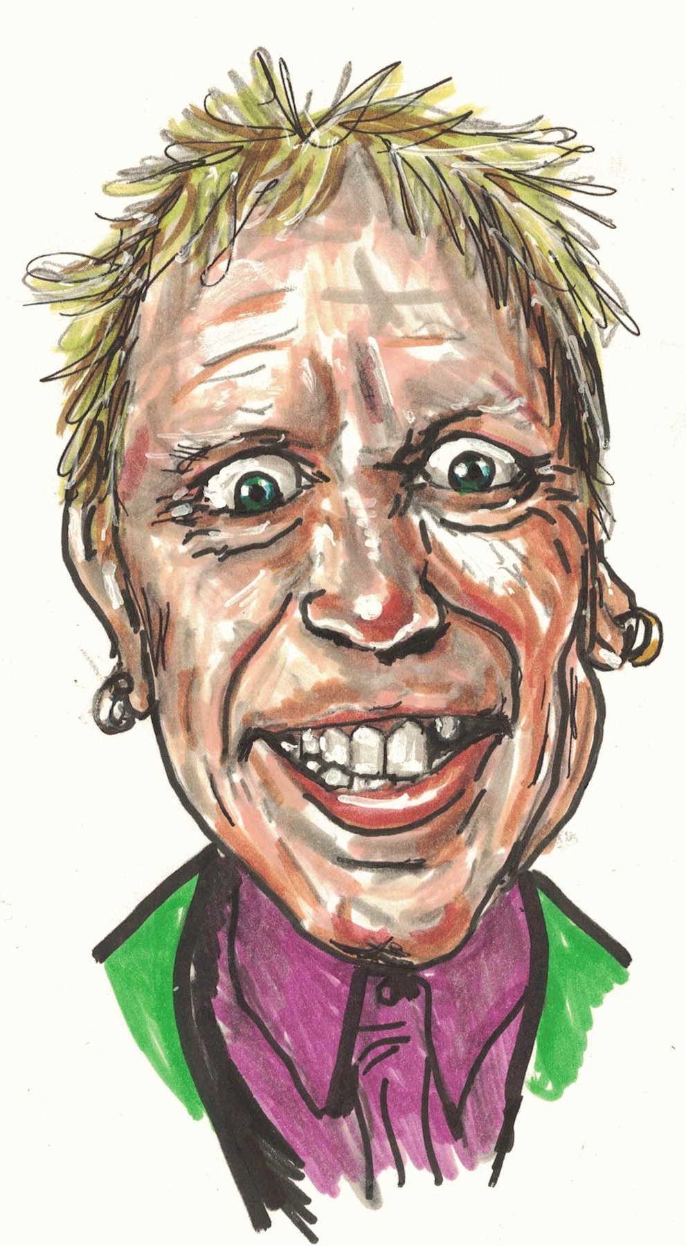 Colourful caricature of a smiling man with spiky hair