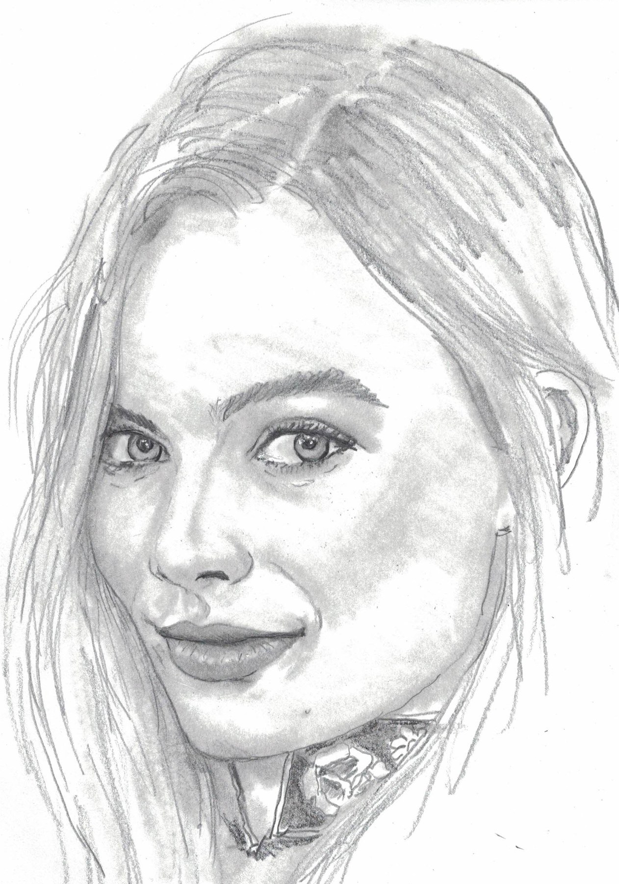 Pencil portrait of a woman with long hair